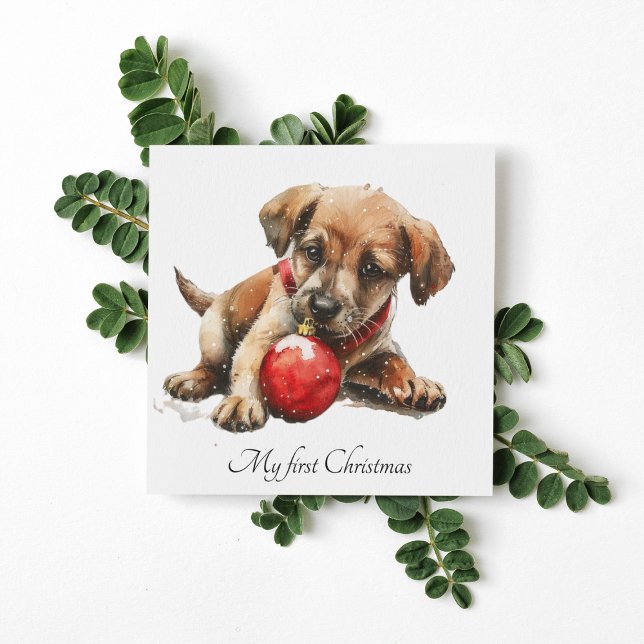 Baby's First Christmas Cute Puppy Holiday Card (Creator Uploaded)