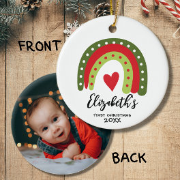 Baby's First Christmas Cute Rainbow Heart Ceramic Ornament