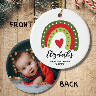 Baby's First Christmas Cute Rainbow Heart Ceramic Ornament