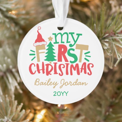 Babys First Christmas Cute Red Green Festive Ornament