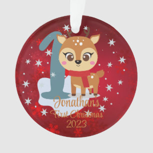 Baby's First Christmas cute reindeer modern color Ornament