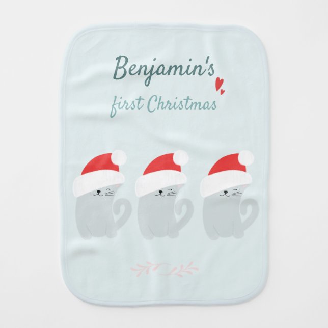 Baby's First Christmas - Cute Santa Kittens Baby Burp Cloth (Front)