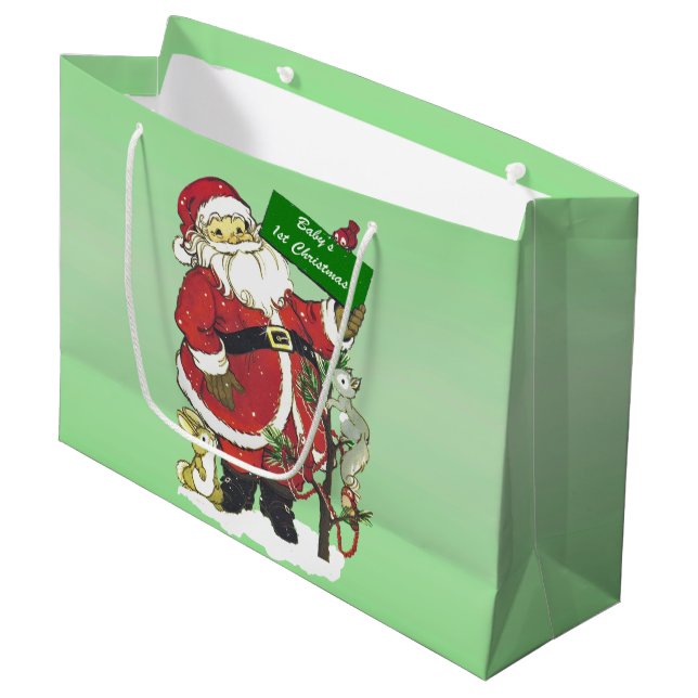 Baby's First Christmas Cute Santa Sign Large Gift Bag (Front Angled)