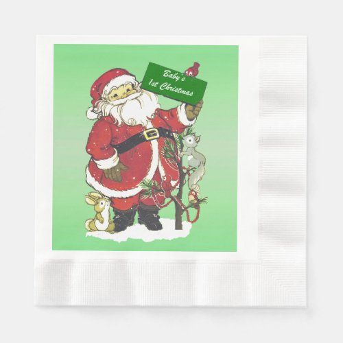 Babys First Christmas Cute Santa Sign Napkins