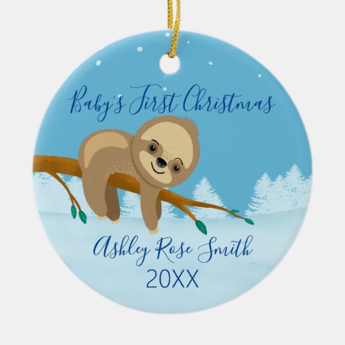 Babys first Christmas cute sloth winter Ceramic Ornament