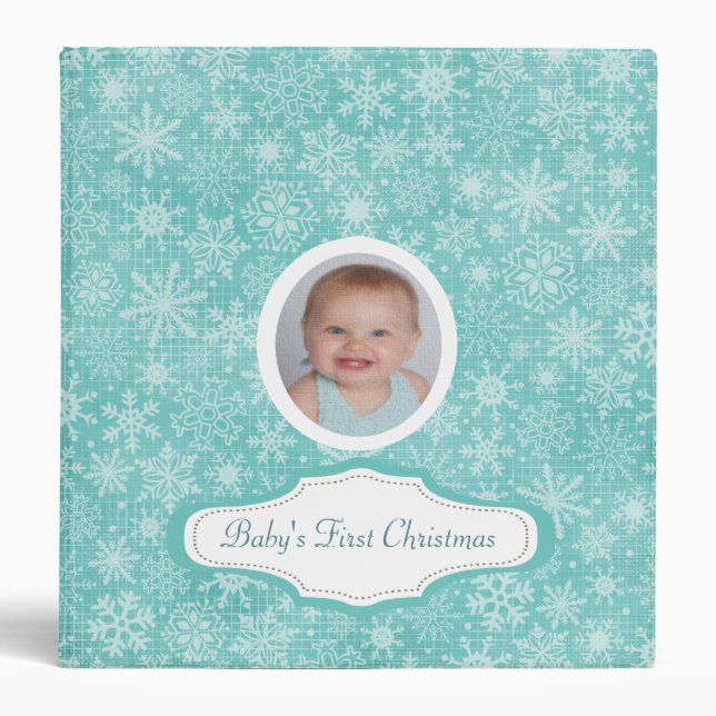 Baby's First Christmas Cute Snowflake Photo Custom 3 Ring Binder (Front)