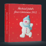 Babys first christmas cute snowman photo album binder<br><div class="desc">Cute happy snowman on beautiful red background customizable babys first christmas,  custom boys name photo album.  change or delete text to suit your requirements</div>