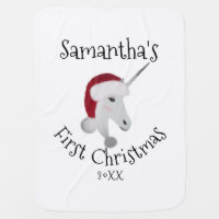 Babys First Christmas Cute Unicorn Personalized Baby Blanket