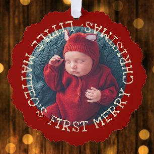 Baby's First Christmas Cute Vintage Add Your Photo Ornament Card