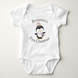 Baby's First Christmas Cute Winter Penguin Baby Bodysuit