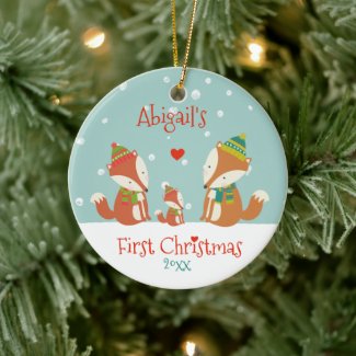 Baby's First Christmas -  Cute Woodland Foxes