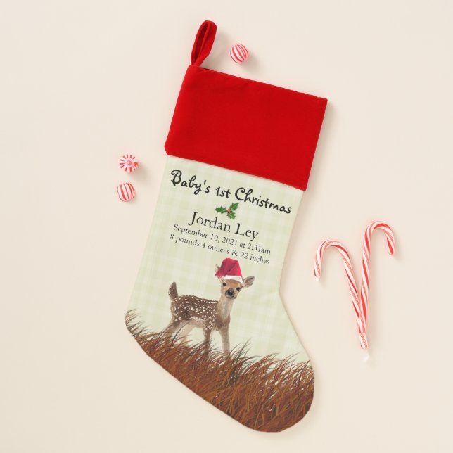Babys First Christmas Deer Fawn Christmas Stocking (Front)