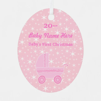 Baby's First Christmas Design in Pink and white Metal Ornament