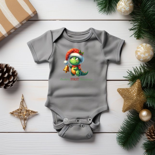 Baby's First Christmas Dinosaur Green  Baby Bodysuit (Creator Uploaded)
