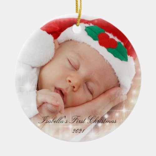 Babys First Christmas Double Sided Photo   Ceramic Ornament