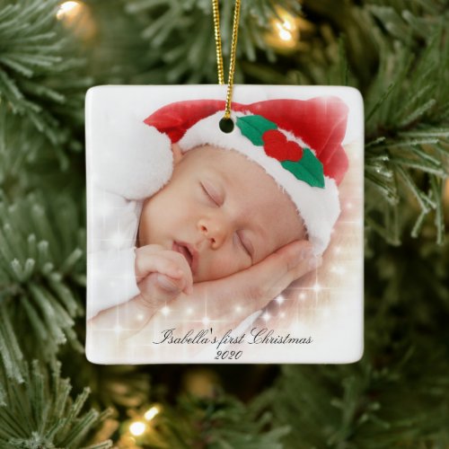 Babys First Christmas Double Sided Photo Ceramic Ornament