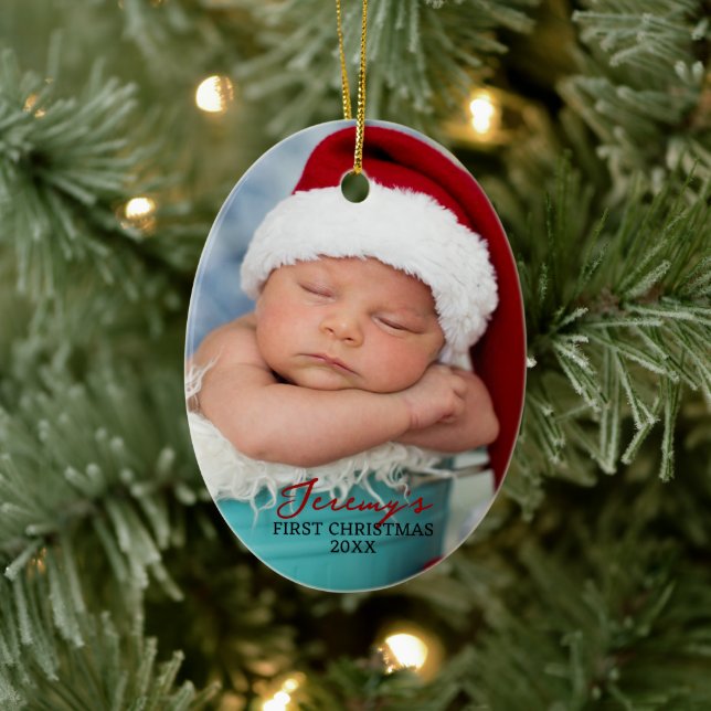 Baby's First Christmas Double Sided Photo Oval Ceramic Ornament (Tree)