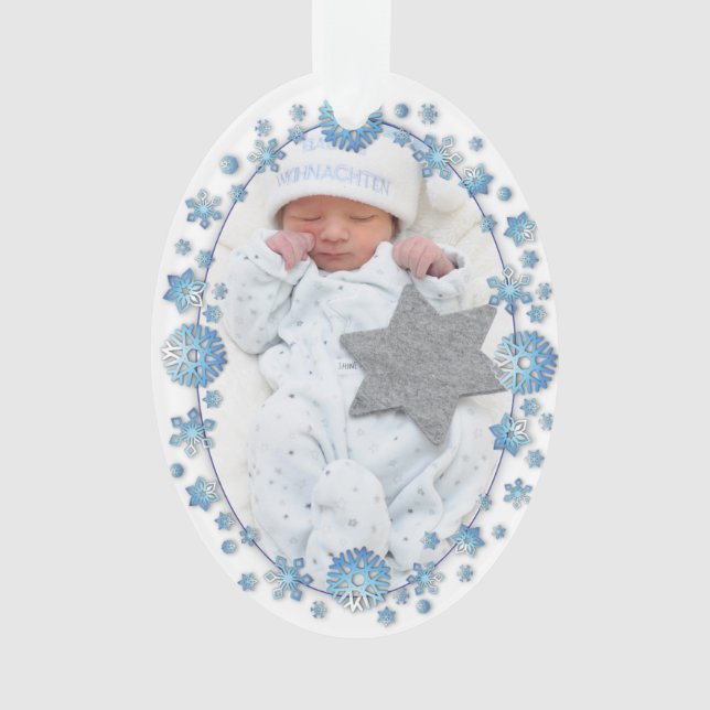 Baby's First Christmas Elegant Custom Photo Ornament (Front)