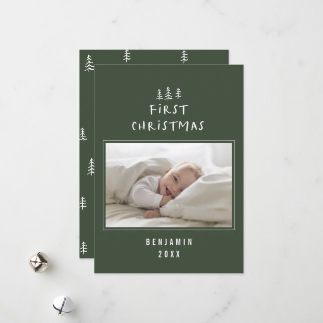 babys first christmas elegant drawn tree photo hol holiday card (Front/Back In Situ)