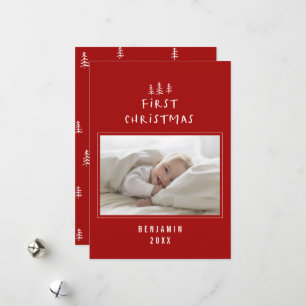 babys first christmas elegant drawn tree photo hol holiday card