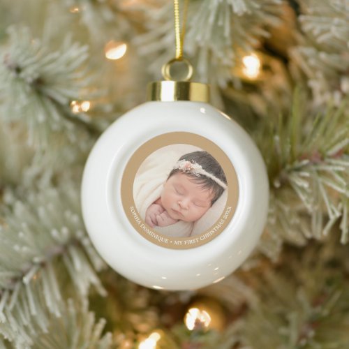 Babys First Christmas Elegant Photo Ceramic Ball Christmas Ornament