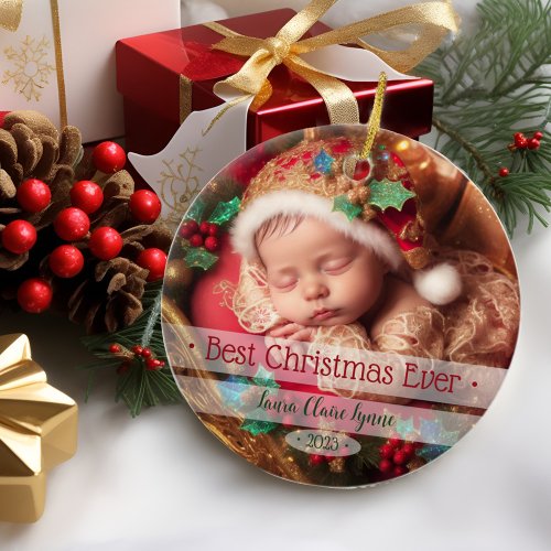 Babys First Christmas Elegant Photo Keepsake Ceramic Ornament