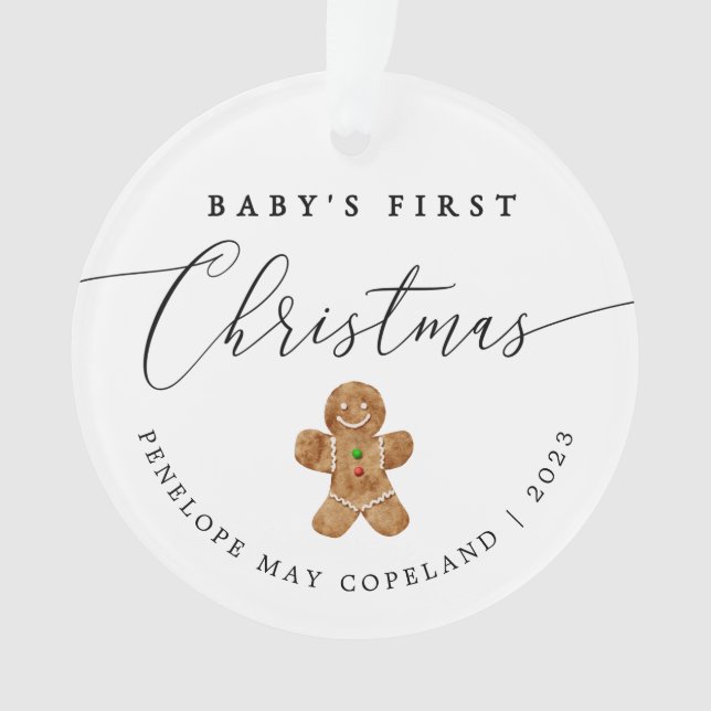 Baby's First Christmas Elegant Script Photo Ornament (Front)