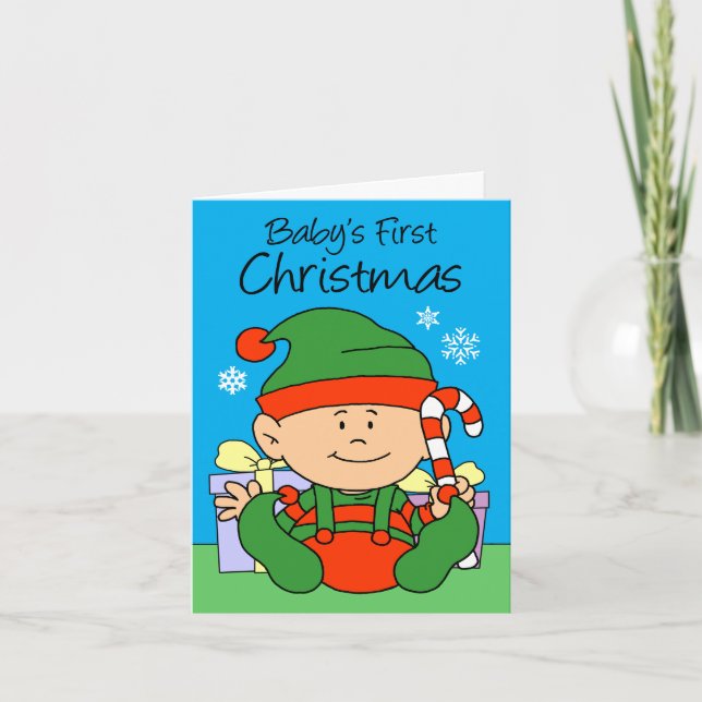 Baby's First Christmas Elf Holiday Card (Front)