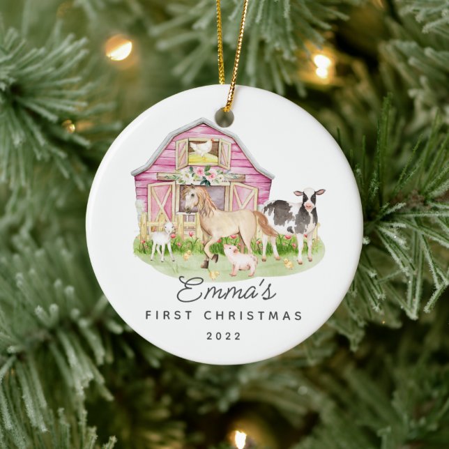 Baby's First Christmas Farm Friends Ceramic Orname Ornament (Tree)