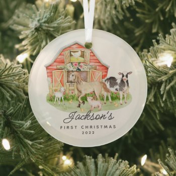 Baby's First Christmas Farm Friends Glass Ornament by celebrateitornaments at Zazzle
