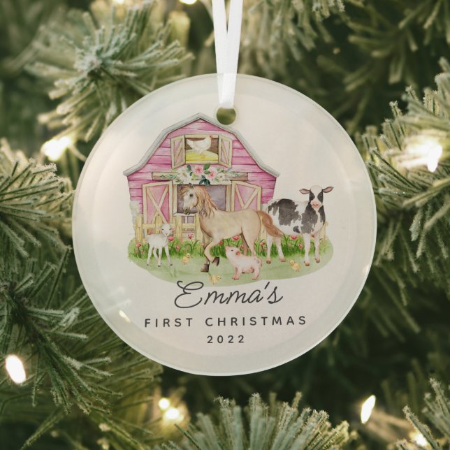 Baby's First Christmas Farm Friends Glass Ornament (Insitu)