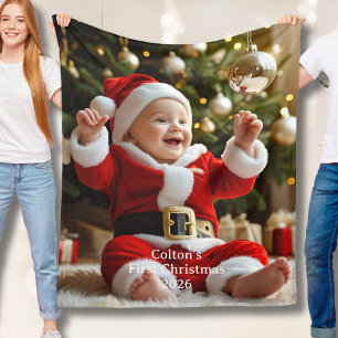 Baby's First Christmas Fleece Blanket Custom Photo