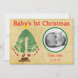 Baby's First Christmas Footprint Christmas Tree Holiday Card