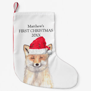 Baby's First Christmas Fox Watercolor Forest Boy Small Christmas Stocking