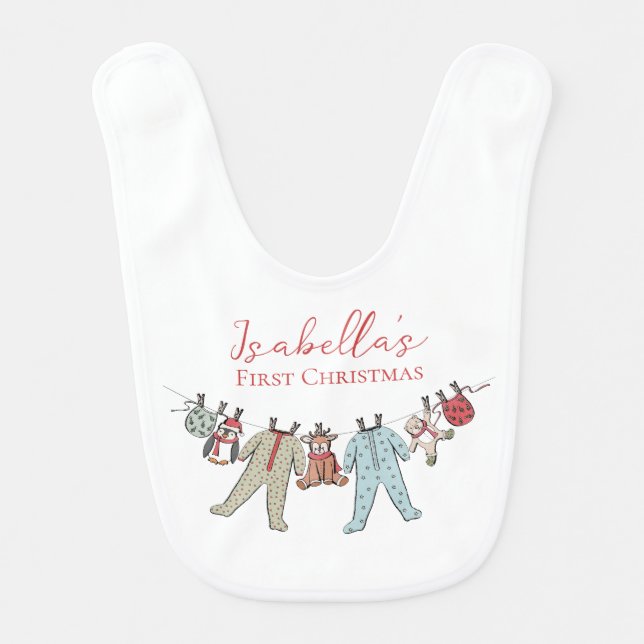 Baby's First Christmas Gender Neutral Baby Bib (Front)