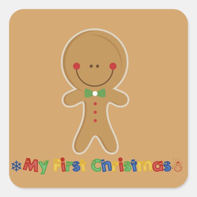 Babys First Christmas Gingerbread Boy Square Sticker (Front)