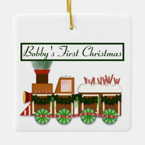 Babys First Christmas Gingerbread  Candy Train Ceramic Ornament
