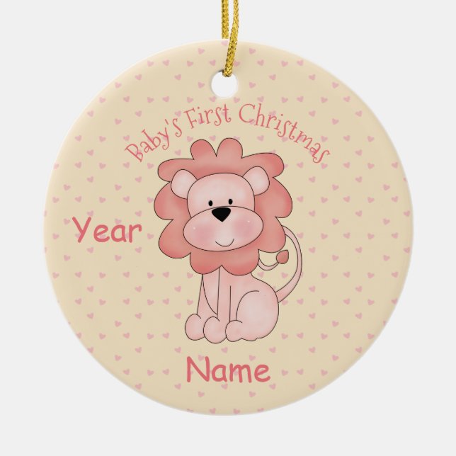 Baby's First Christmas (girl - Lion) Ceramic Ornament (Front)
