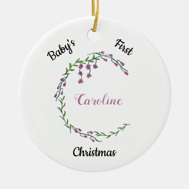 Baby's First Christmas Girly Letter C Monogram Ceramic Ornament (Front)