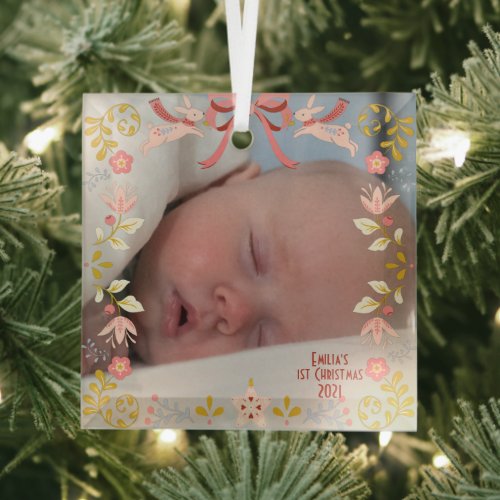 Babys First Christmas Glass Square Ornament