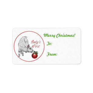 Baby's First Christmas Goat Gift Tag Sticker
