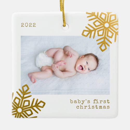  Babys First Christmas Gold Foil Snowflake Photo Ceramic Ornament