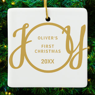 Baby's First Christmas Gold Script Name Keepsake Ceramic Ornament