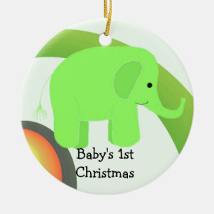 Baby's First Christmas Green Elephant Ceramic Ornament