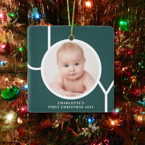 Babys First Christmas Green Photo   Ceramic Ornament