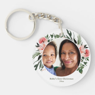 Baby's First Christmas Greenery Wreath Keychain