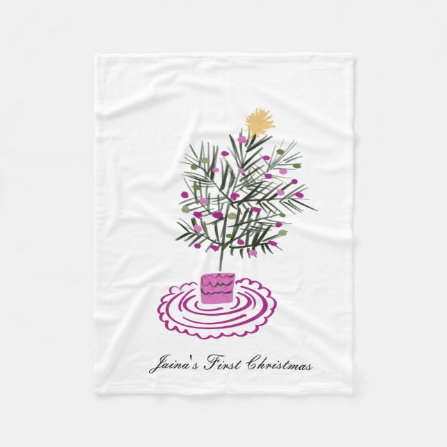 Baby's First Christmas Hand Drawn Tree Fleece Blanket (Front)