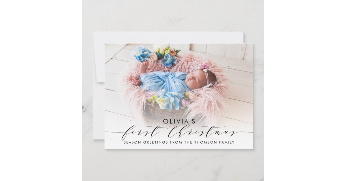 Baby's First Christmas Hand-Lettered Photo Holiday Card | Zazzle