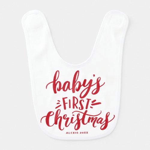 Babys First Christmas Hand Lettering Personalized Bib