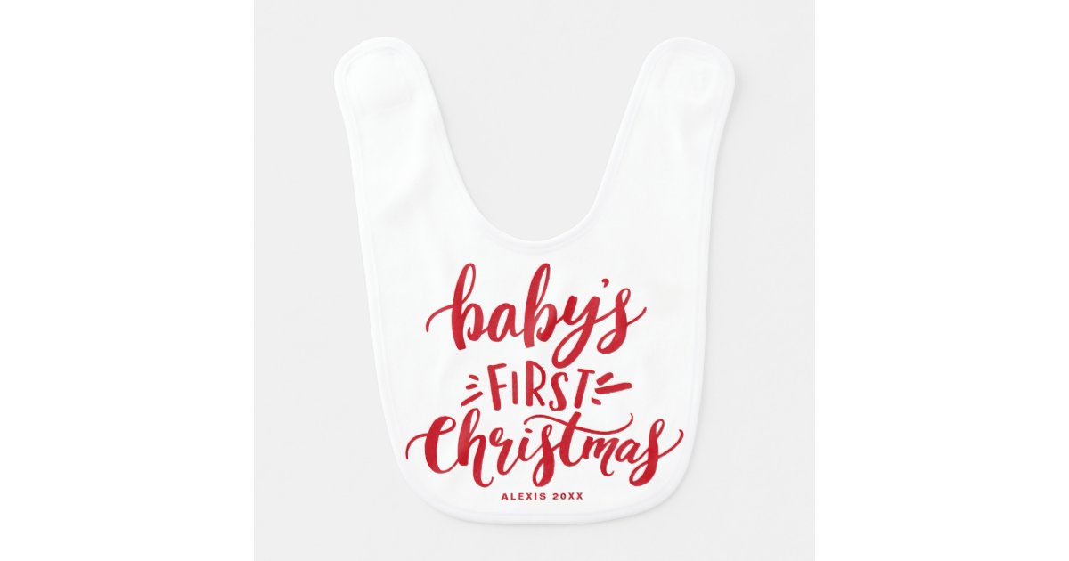 Baby's First Christmas Hand Lettering Personalized Bib | Zazzle